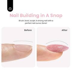 Beetles nail extension demo on model hand showing strength and extension benefit