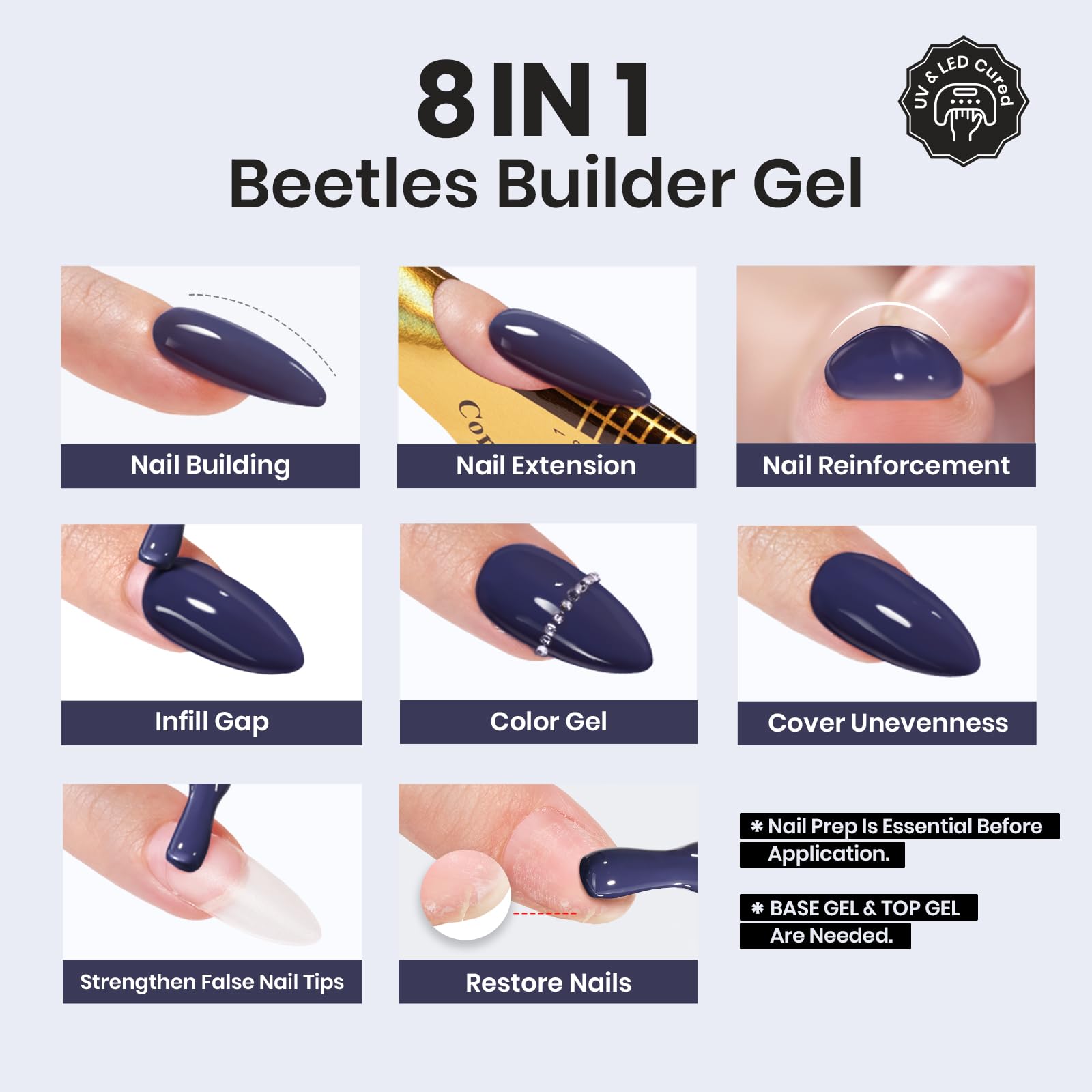beetles builder gel applied on nail tip for a clean extension demonstration