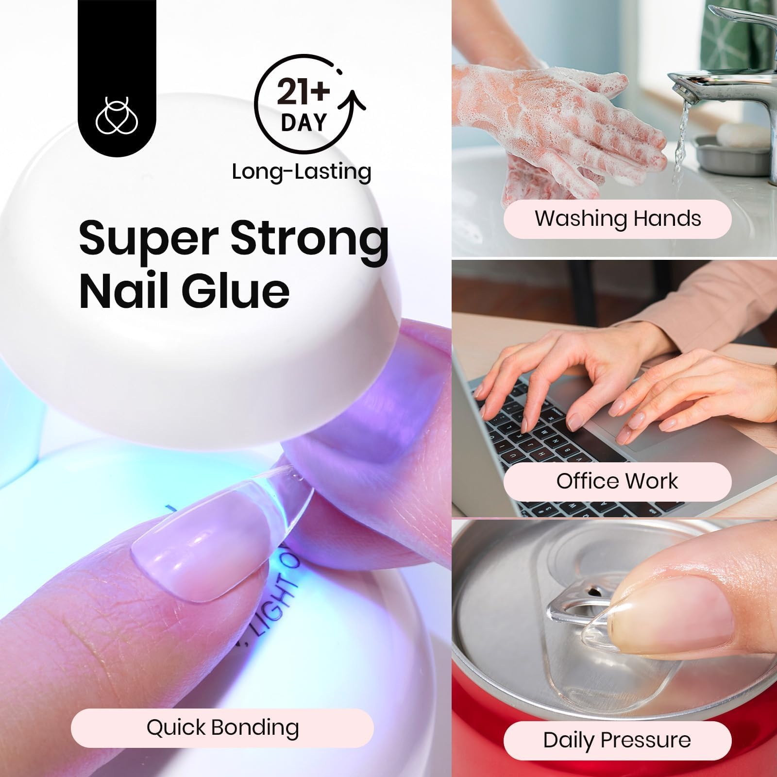 Beetles builder gel applied to press-on tip demonstrating extension strength