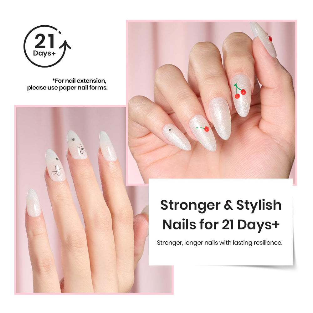 Beetles Builder Gel glitter overlay on colored nail showing luminous finish