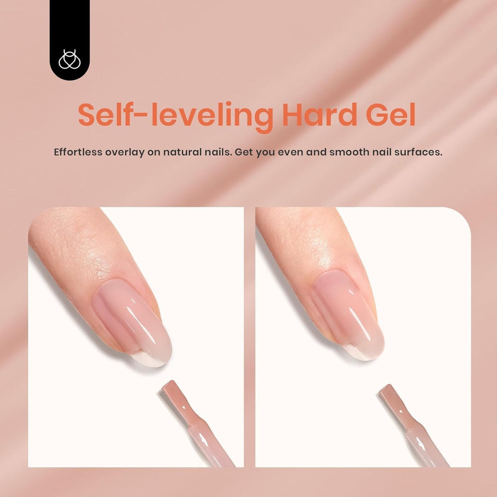 beetles builder gel swatch on nail tip demonstrating natural caramel nude finish