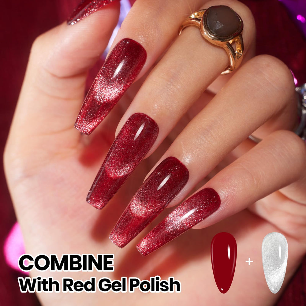 Beetles Gel Polish cat eye effect on black nail with dramatic reflective band