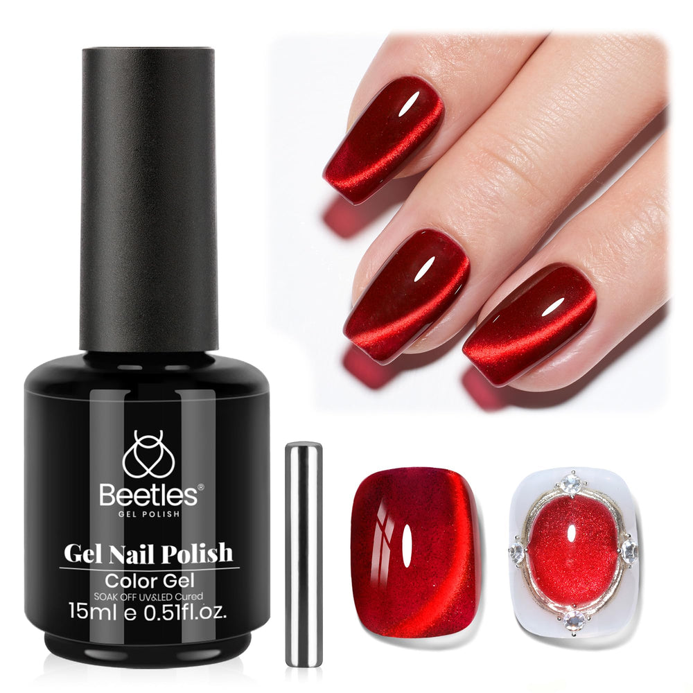 Beetles Gel Polish front packaging showing ruby red color and 15ML size benefit