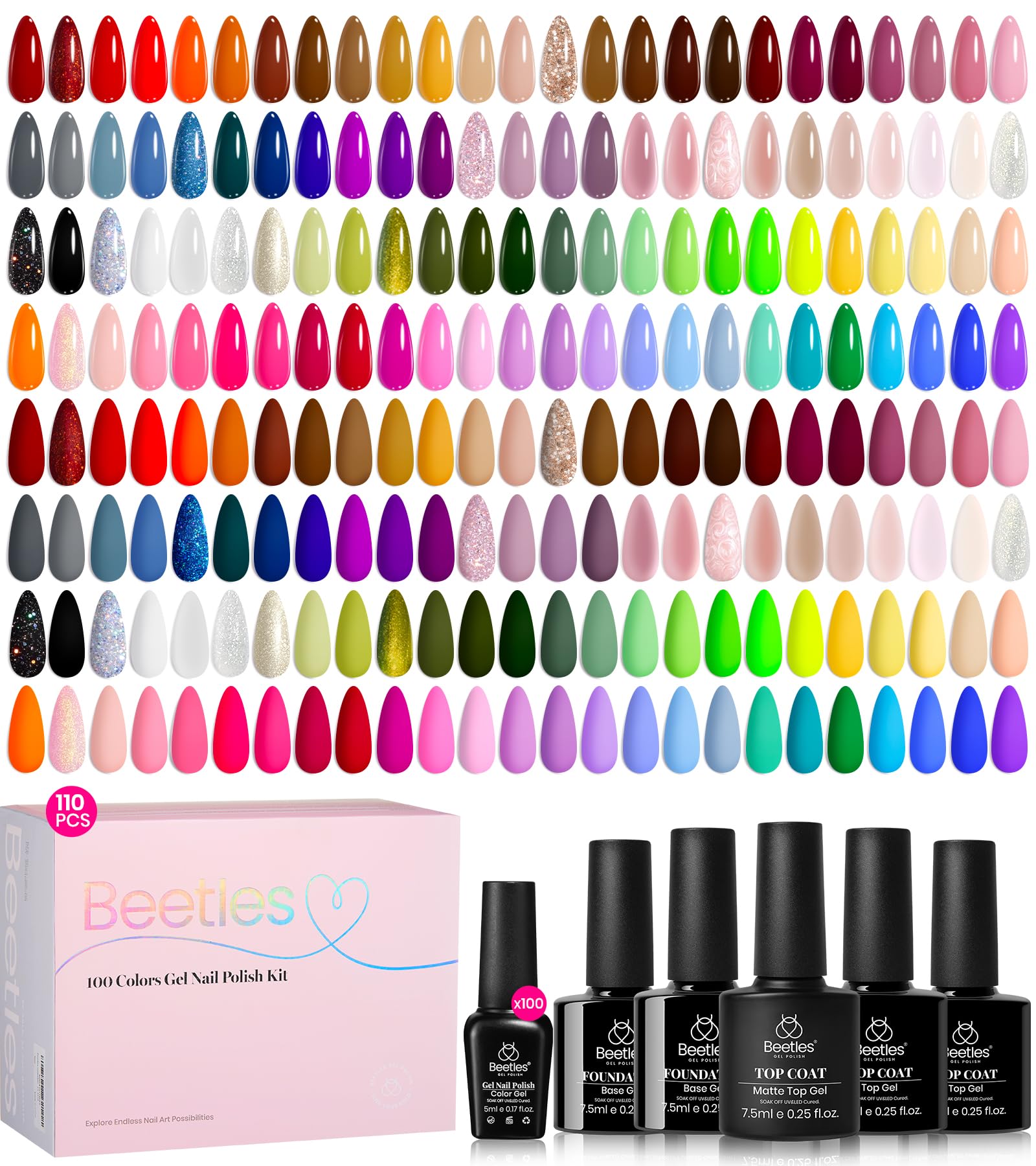 beetles front packaging showing full 100-color set and tools for easy gifting