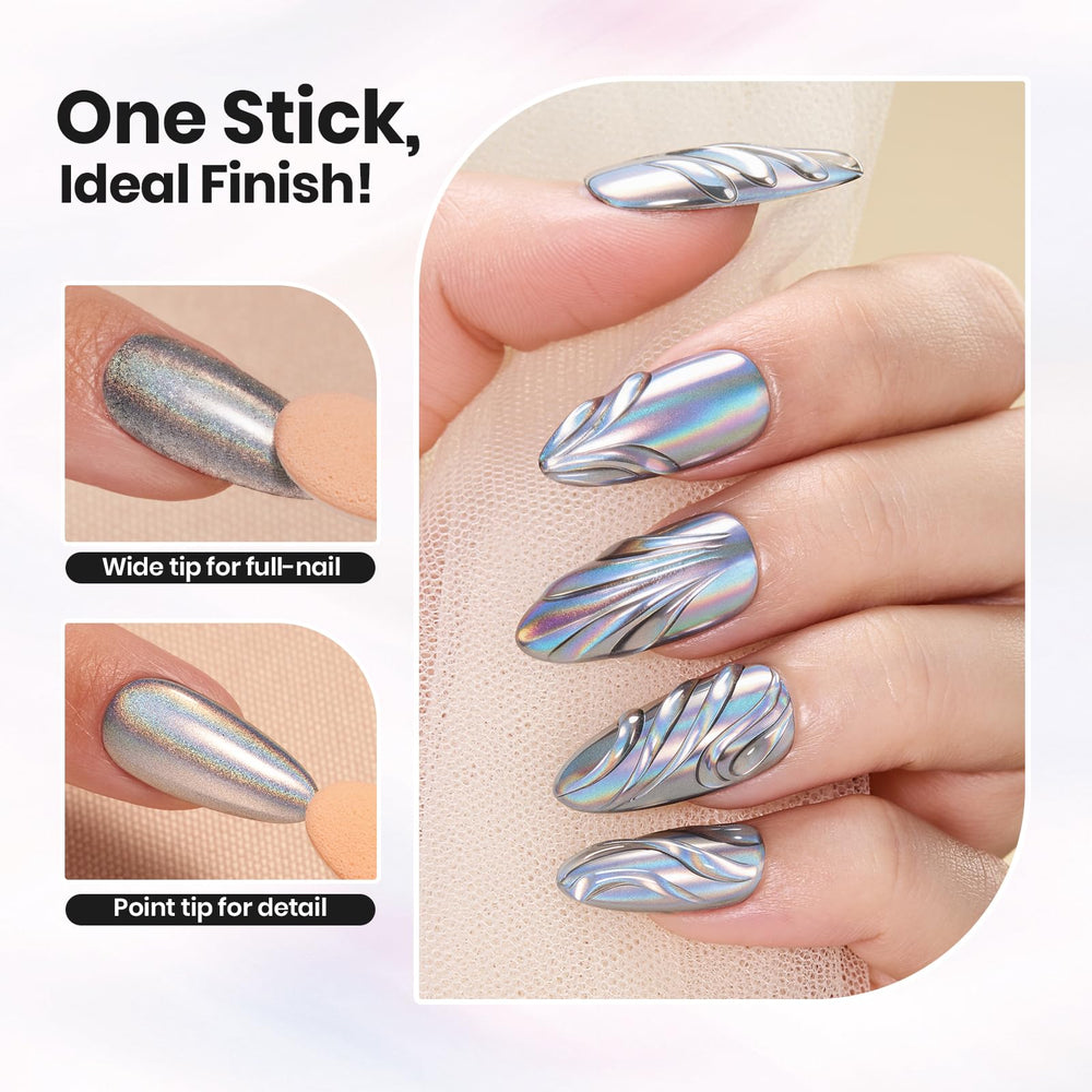beetles aurora holographic nails in lifestyle scene highlighting eye-catching effect