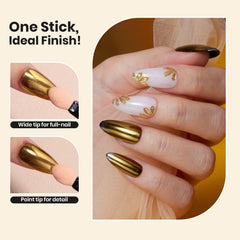 beetles powder being rubbed onto a cured nail showing instant mirror metallic effect