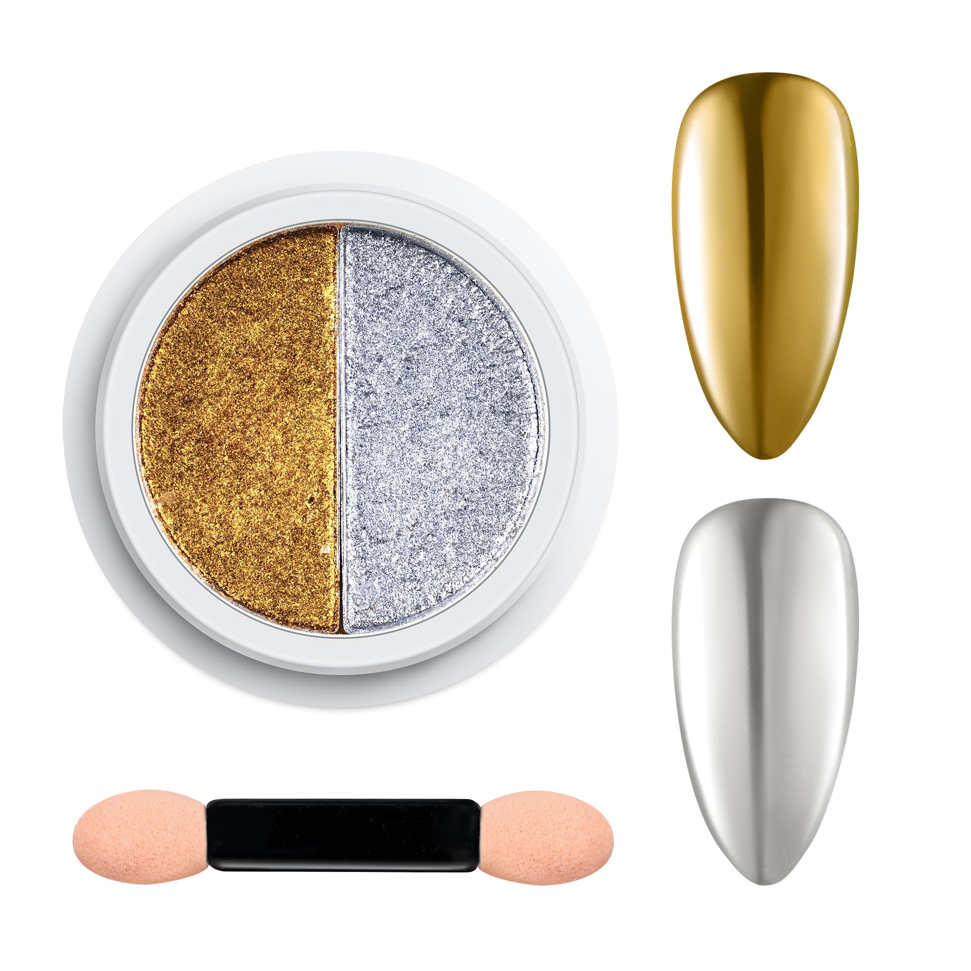 beetles chrome powder palette front view showing two metallic colors and applicators for precise application