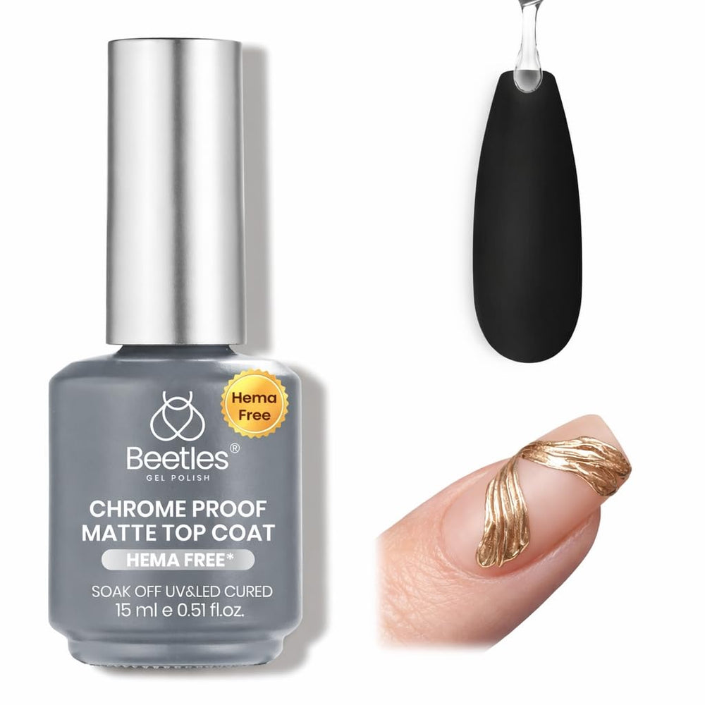 Beetles bottle front label showing product name and matte finish benefit