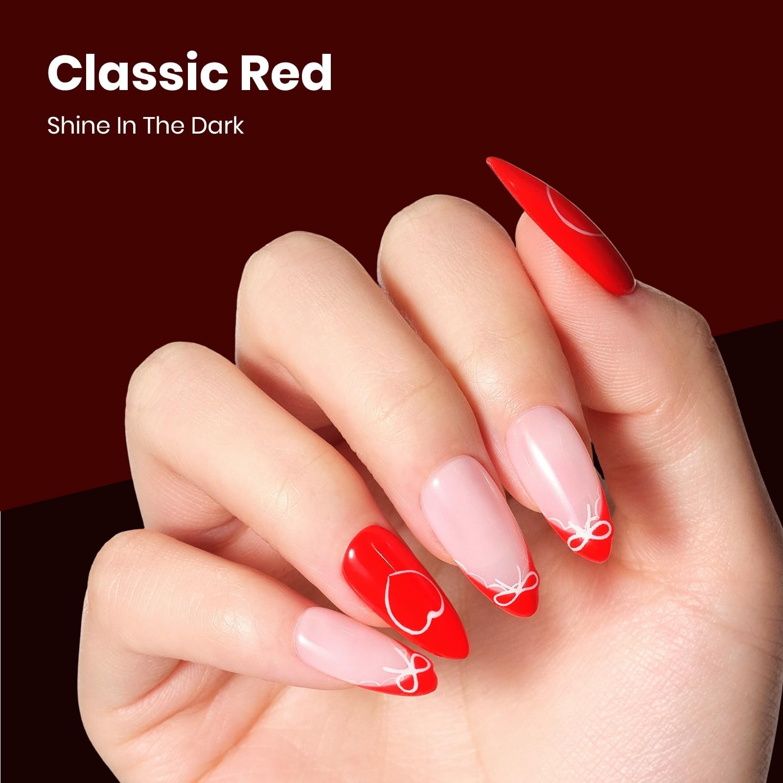 beetles red gel on manicured nails cured under LED showing shine