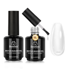 Beetles Gel Polish front packaging showing two clear builder gel bottles for durable nails
