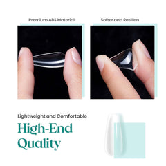 Beetles Gel Polish clear coffin tips on a model hand demonstrating salon-ready look
