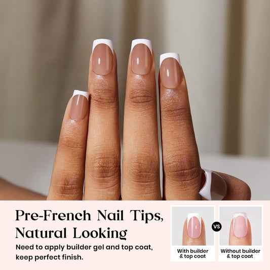 beetles close-up of white French tip detail highlighting salon-quality finish