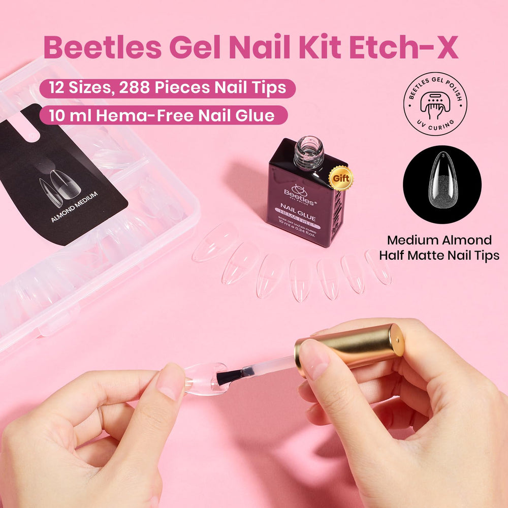 Beetles Gel Polish close-up of pre-etched half-matte texture, stronger glue grip benefit