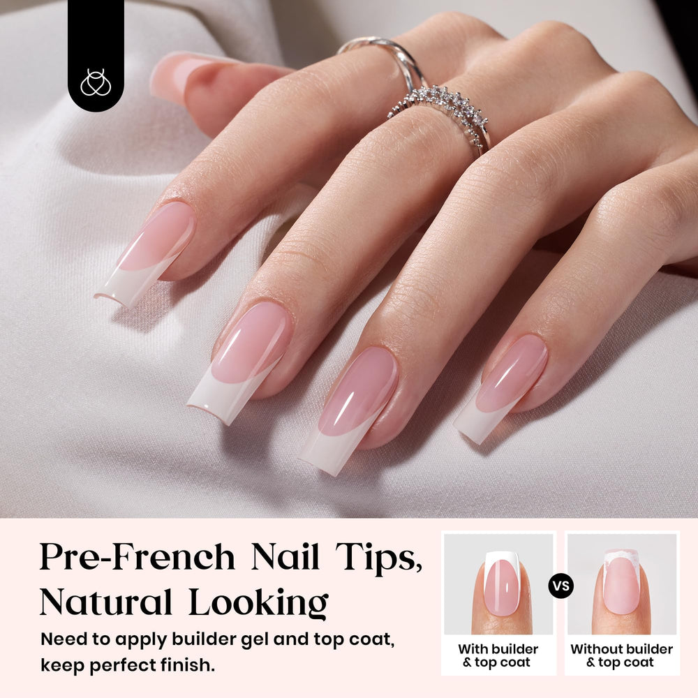 Beetles close-up of precise white French tip detail for salon finish