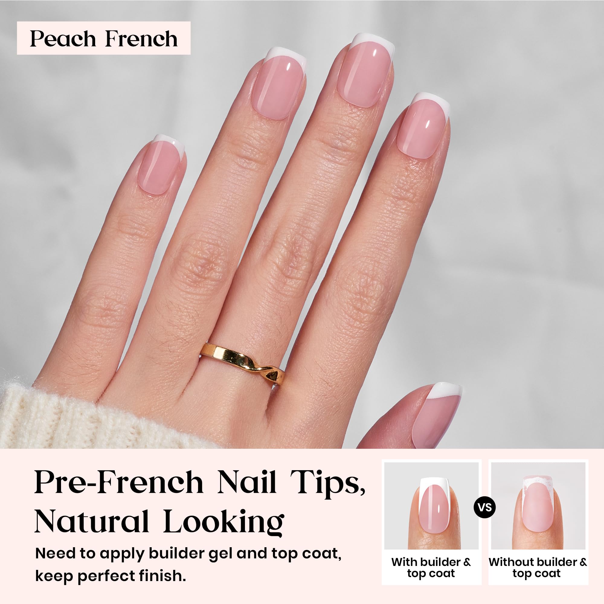 Beetles Gel Polish close-up of peach French tip detail highlighting neat finish
