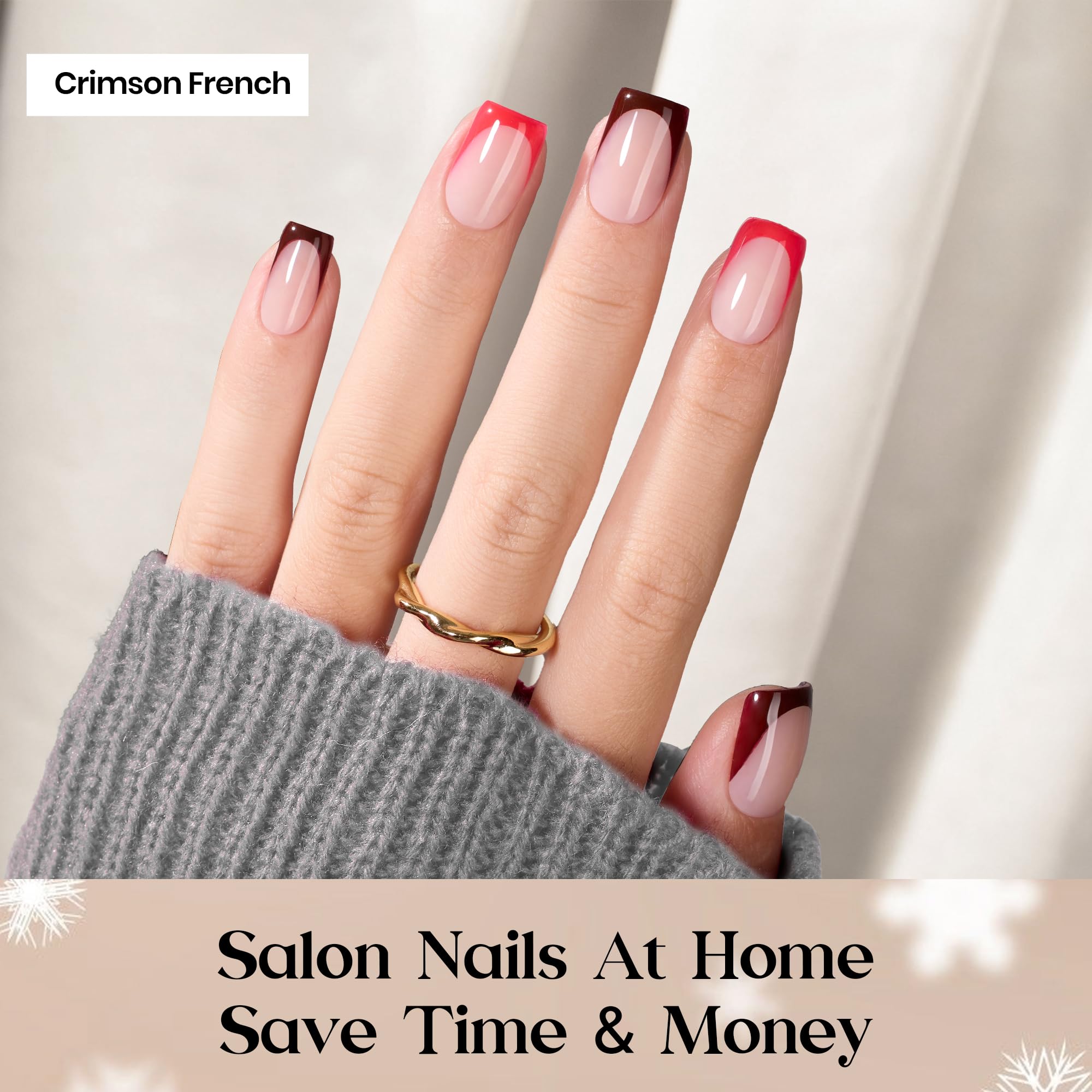 beetles close-up of crisp red french tip edge highlighting salon-quality finish