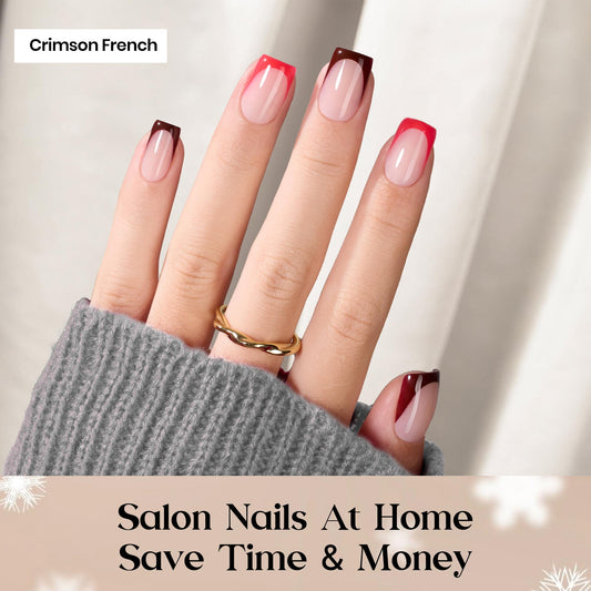 beetles close-up of crisp red french tip edge highlighting salon-quality finish