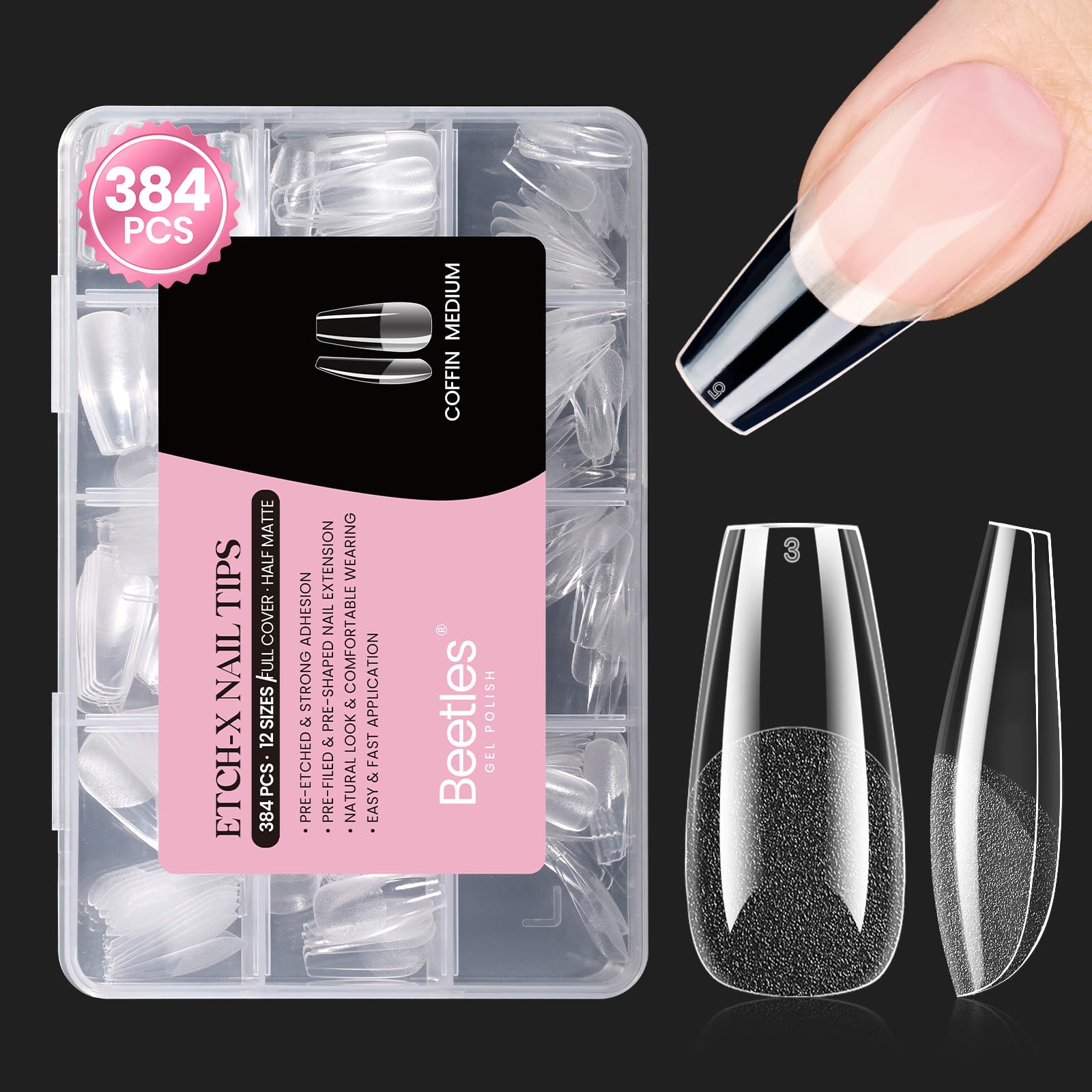 Beetles coffin medium front packaging showing 384-piece kit and benefits