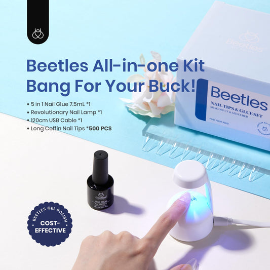Beetles PMMA coffin nail tips close-up showing smooth finish and fit