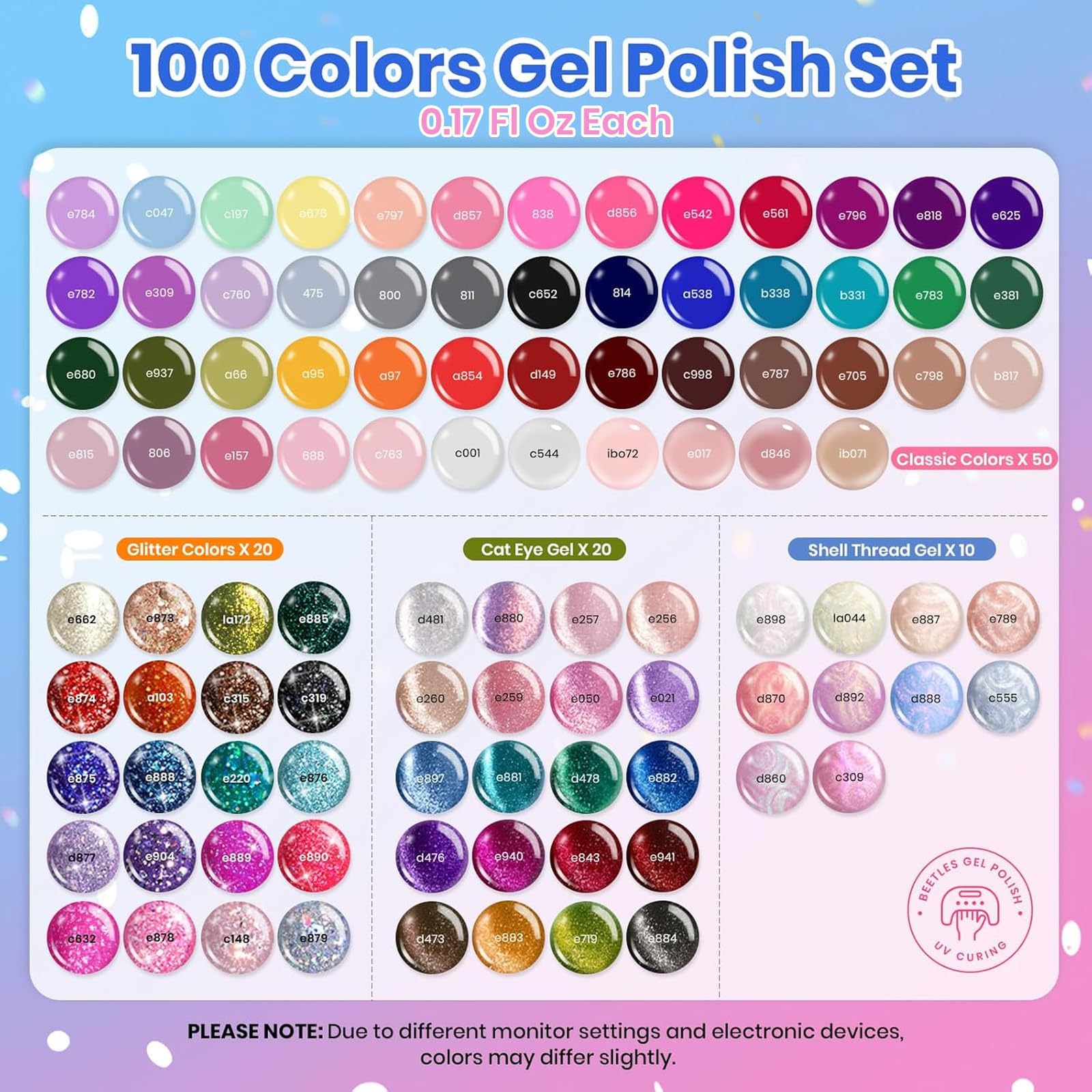 beetles color swatch palette displaying 100 shades for easy selection