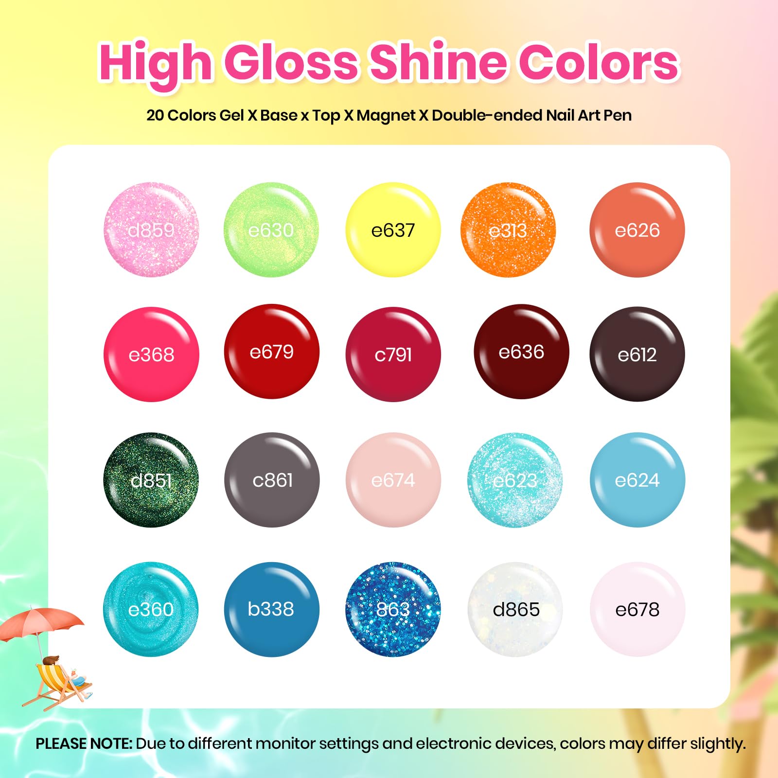beetles color lineup of twenty vibrant gel shades, helpful for selecting summer manicure colors