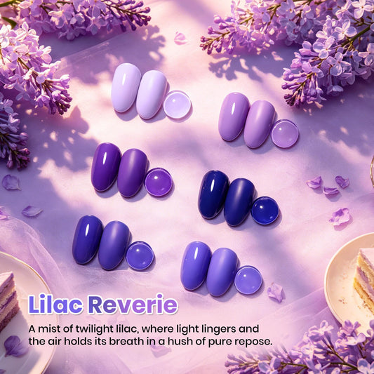 beetles color swatch array of seven lilac to indigo shades showing range and pigment payoff