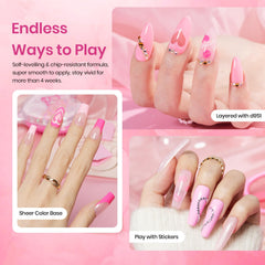 beetles color swatch row across fingertips illustrating wearable pink options