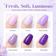 beetles swatch row of six purple shades demonstrating color range and coordination