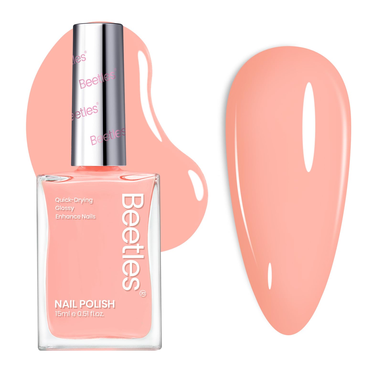 beetles bottle front showing coral flush shade and compact size benefit