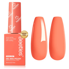 Beetles bottle front view showing coral orange color and accurate shade