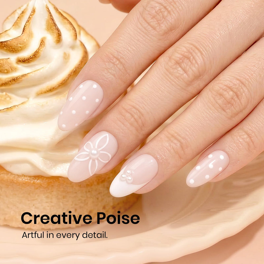 beetles nail swatch on hand showing Creamy Almond wear and natural-looking finish benefit