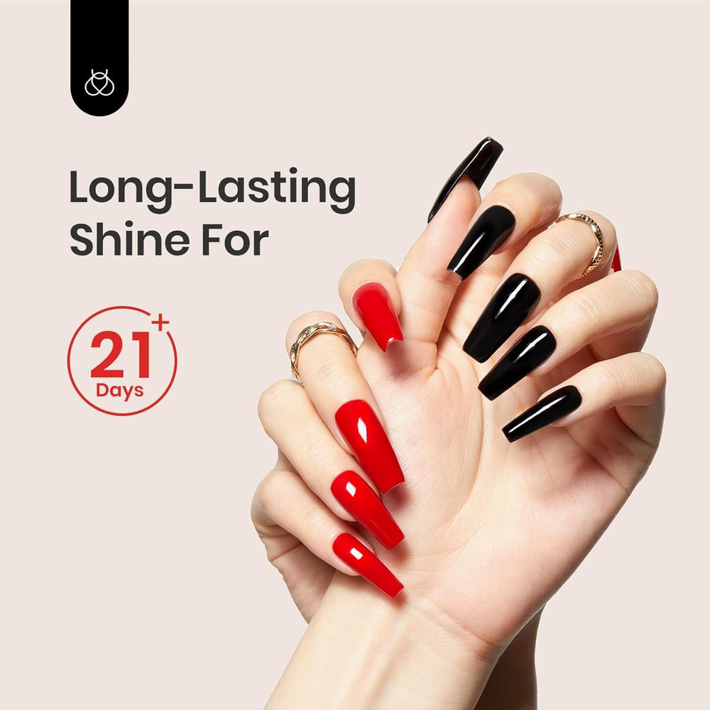 Beetles Gel Polish finished manicure on hands demonstrating durable high shine