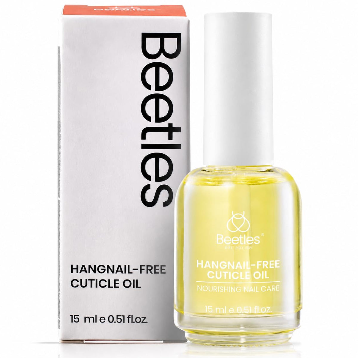 Beetles cuticle oil front bottle showing 15ml and almond scent for daily hydration