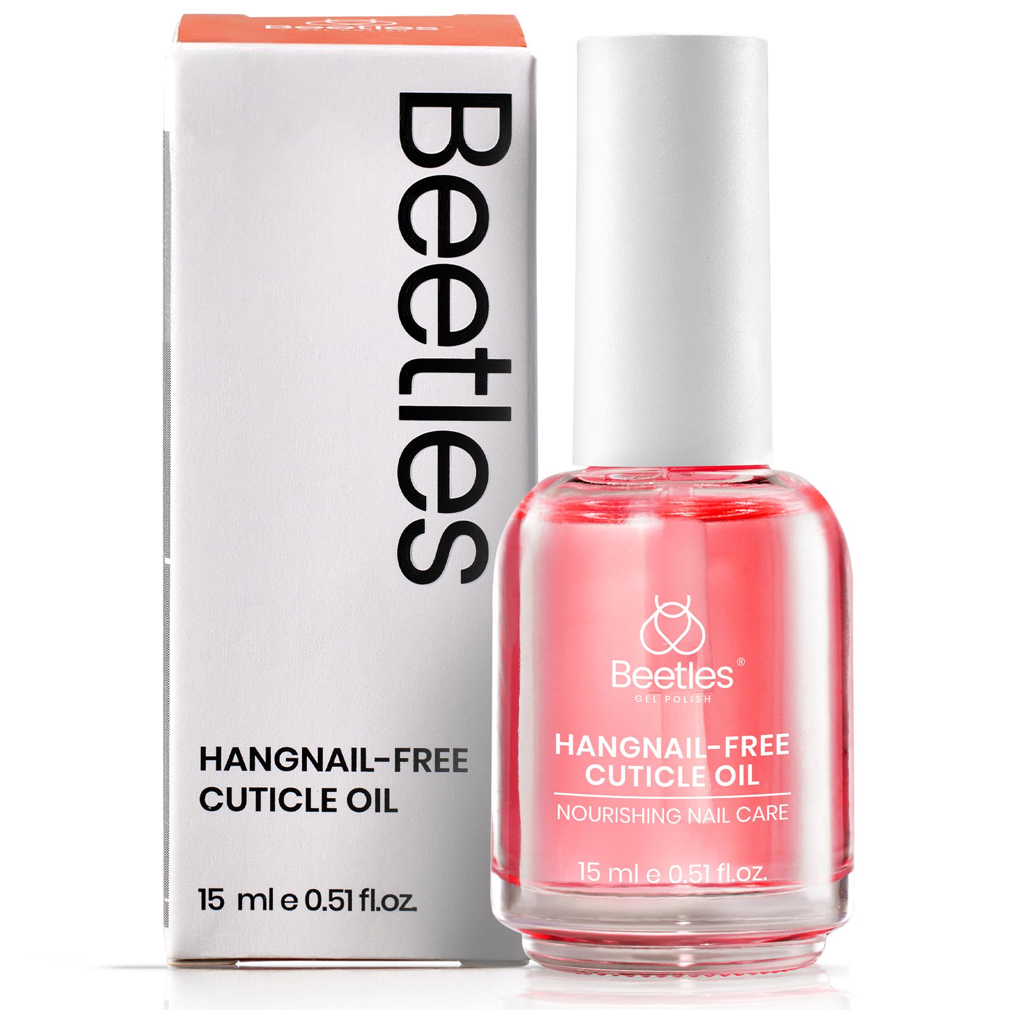 Beetles Cuticle Oil front bottle showing compact 15ml size and rose benefit