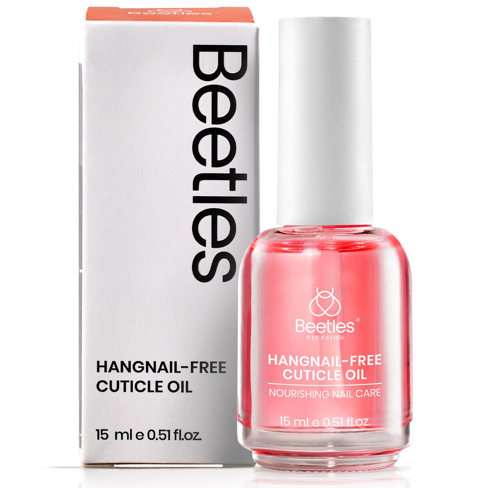 Beetles Cuticle Oil front bottle showing compact 15ml size and rose benefit