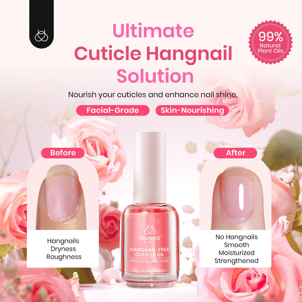 Beetles Cuticle Oil in hand being brushed onto cuticle for hydrated nails