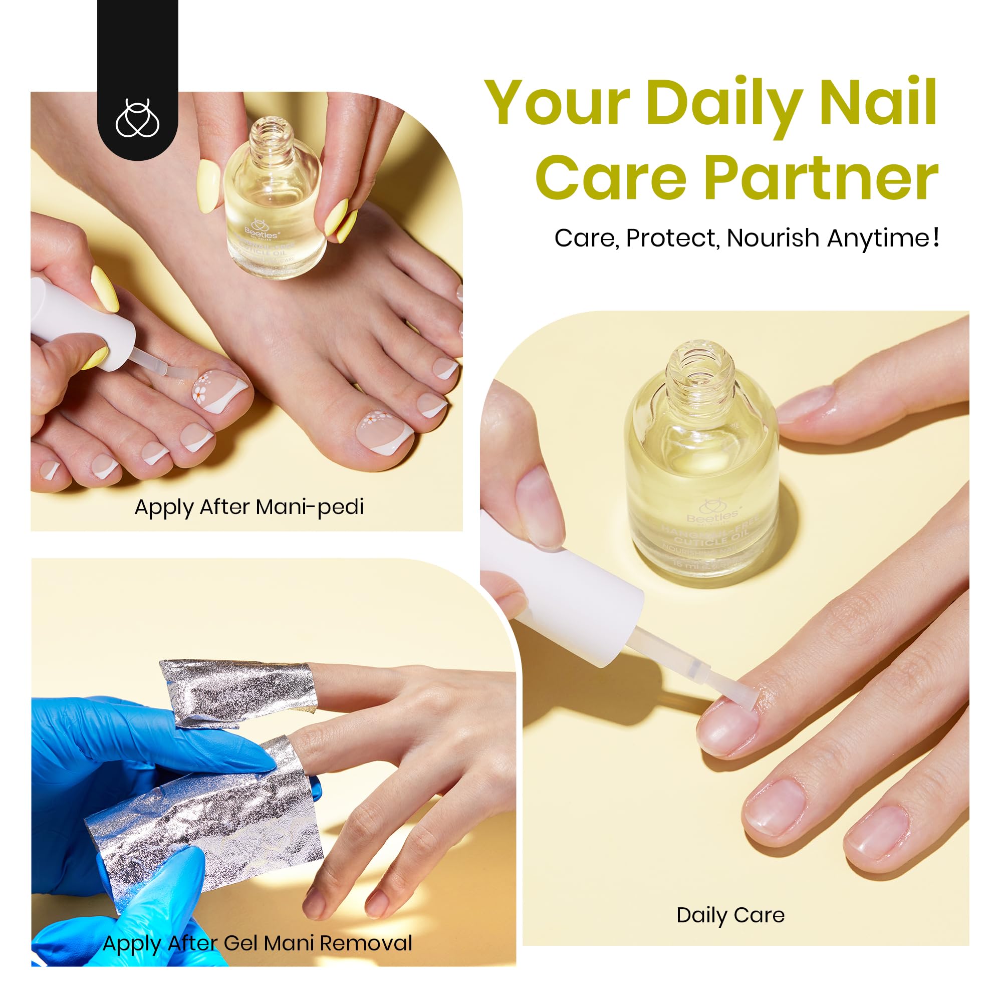 Beetles cuticle oil on nails before and after demonstrating smoother cuticle appearance