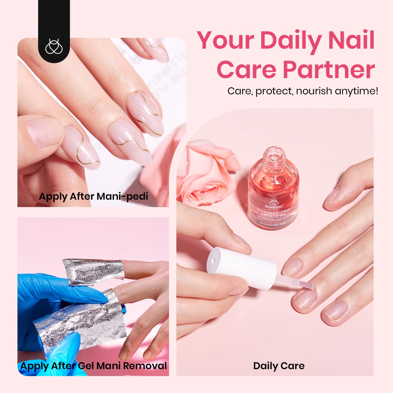Beetles Cuticle Oil 15ml beside coin to show portable size and travel benefit