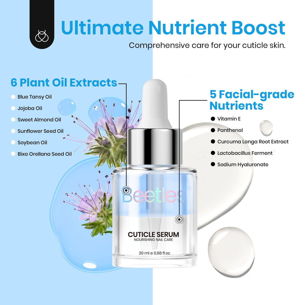 Beetles Cuticle Serum held in hand to show scale and easy travel‑friendly size