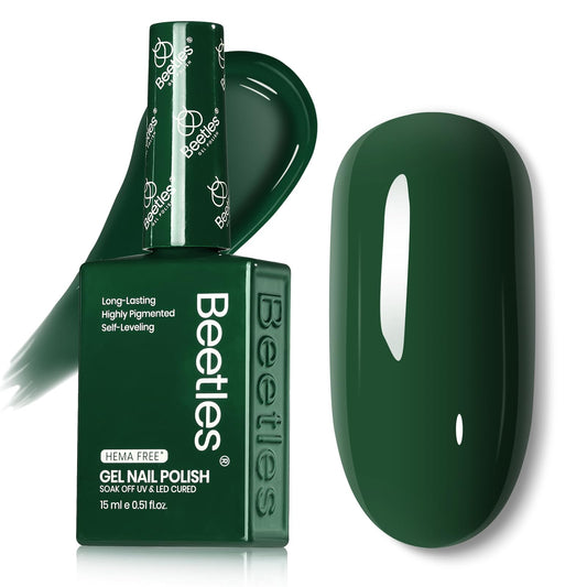 Beetles gel polish front bottle showing rainforest green shade and easy selection