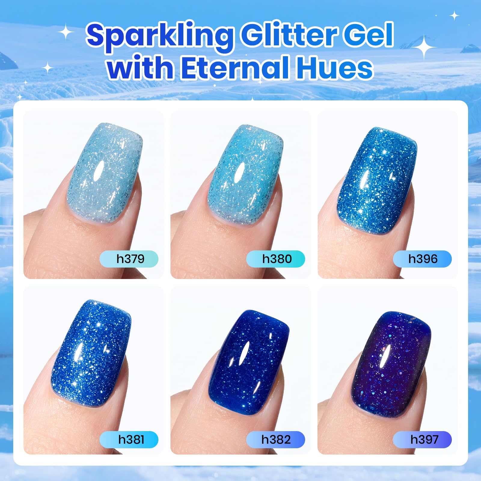 Beetles deep blue glitter bottle detail highlighting sparkle for dramatic accents
