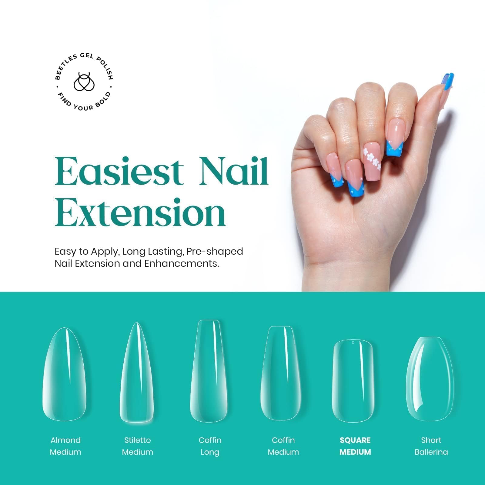 Beetles Gel Polish close-up of pre-shaped medium square edge offering consistent salon-ready shape