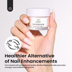beetles gel polish clear powder used for French manicure example with glossy result