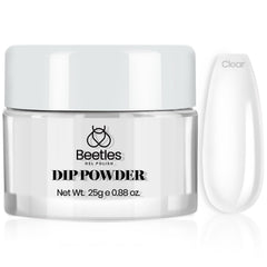beetles gel polish clear powder jar showing product and brand benefit durability