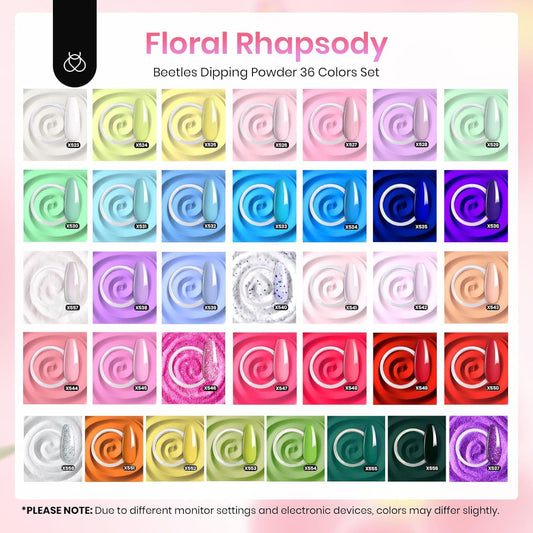 beetles gel polish top-down color array displaying 36 shades for easy selection