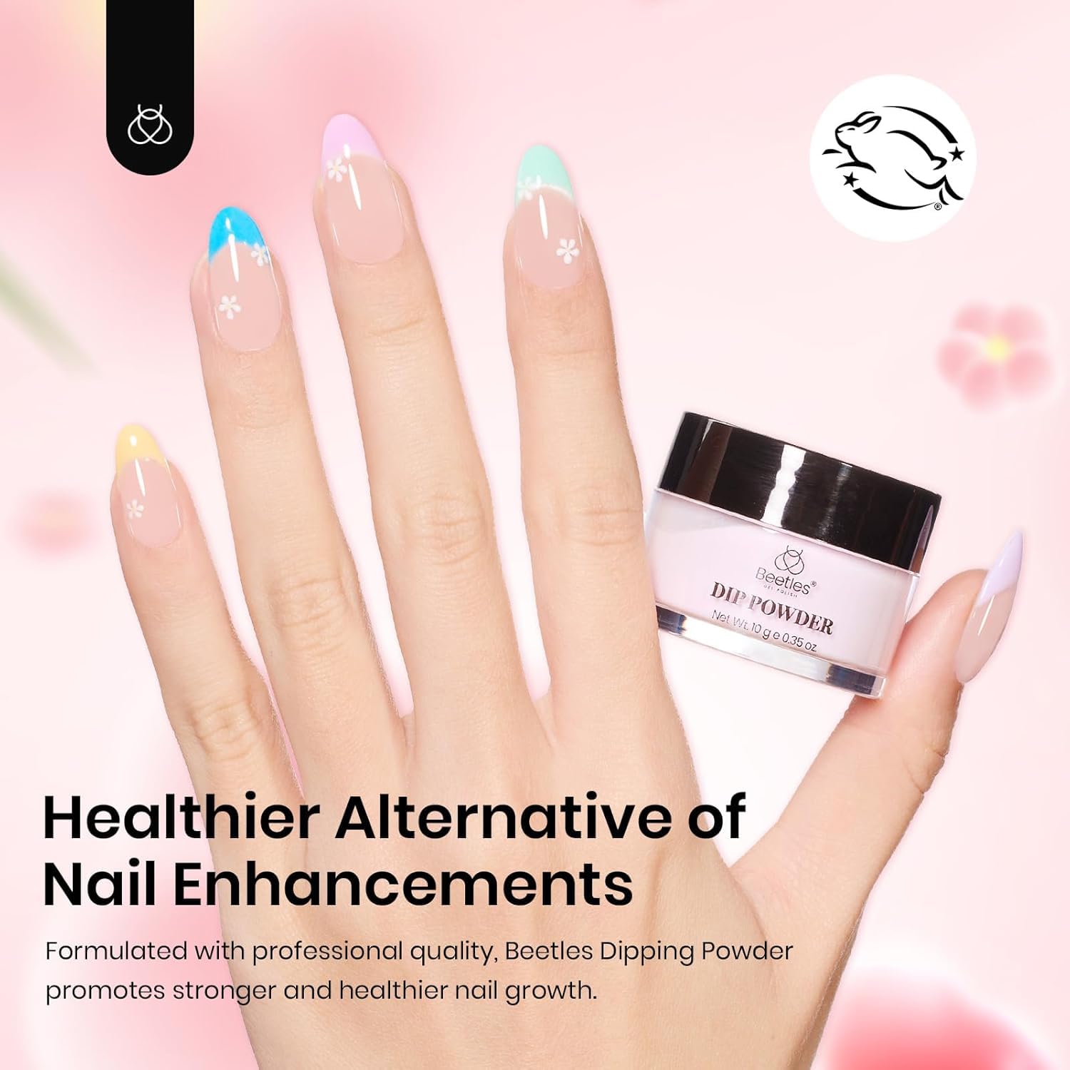 beetles gel polish in use with brush and dip steps demonstrating simple at-home manicure