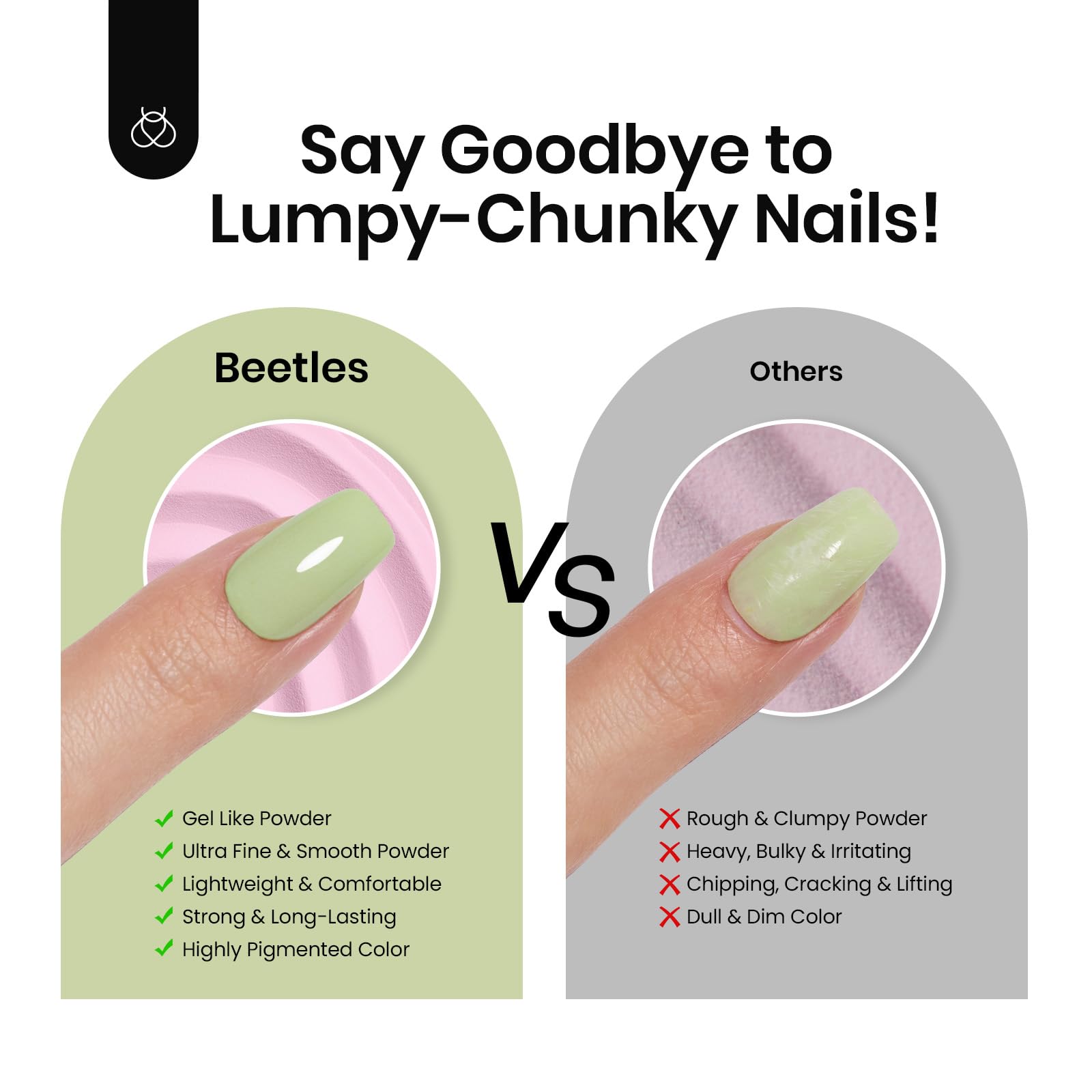Beetles Gel Polish dip powder nails in use on hand demonstrating long-lasting, chip-resistant finish