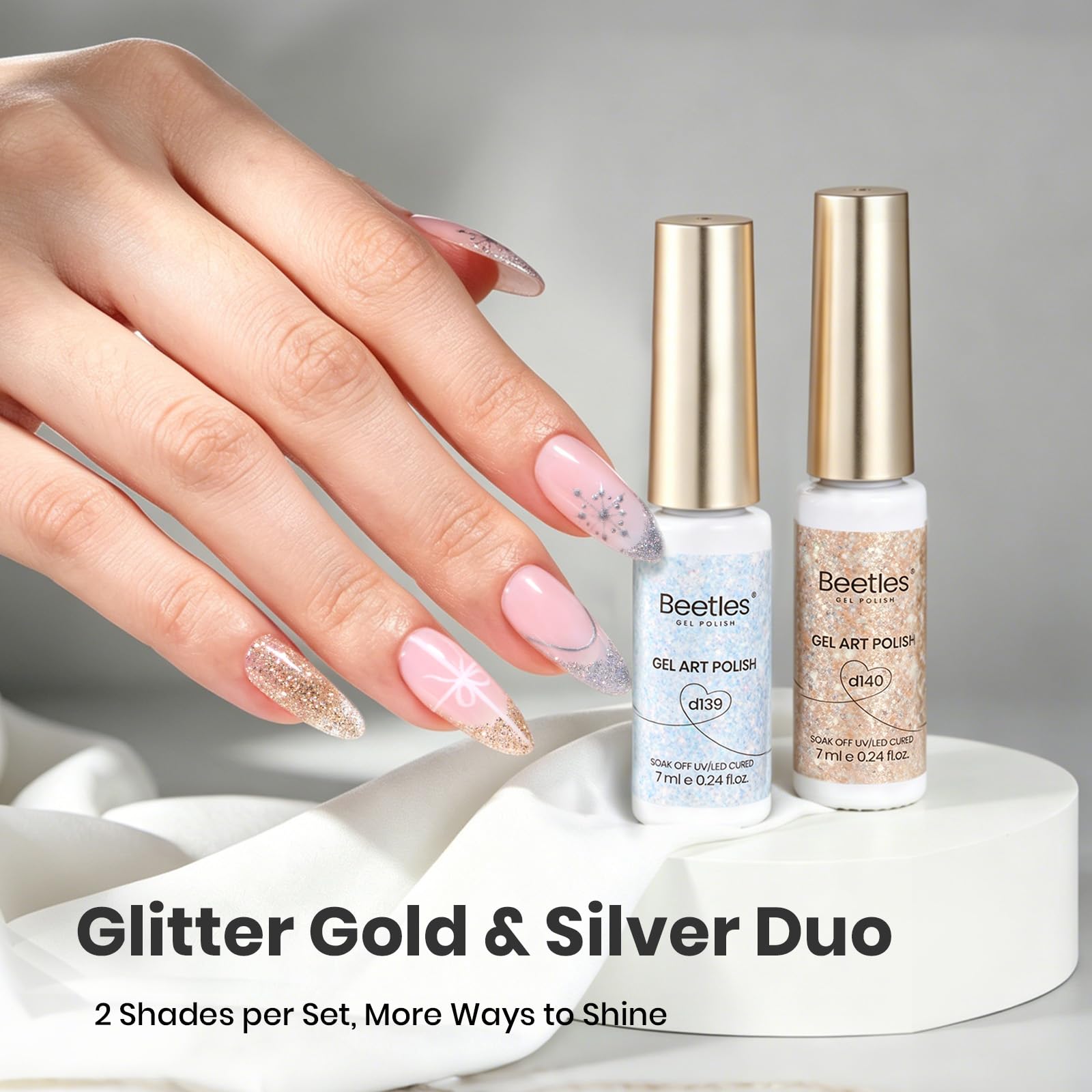 Beetles Gel Polish liners beside LED lamp illustrating compatibility and quick curing benefit