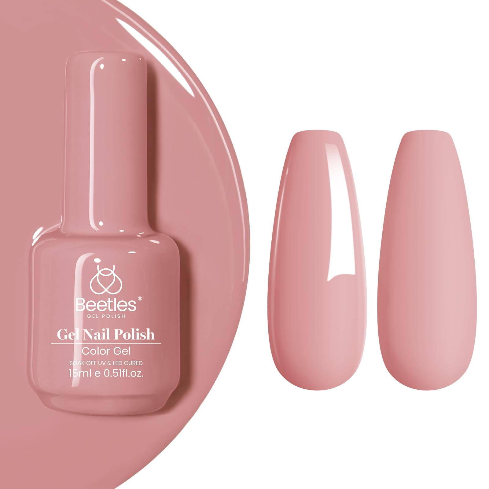Beetles bottle front view showing dusty mauve shade and label benefit long-lasting wear