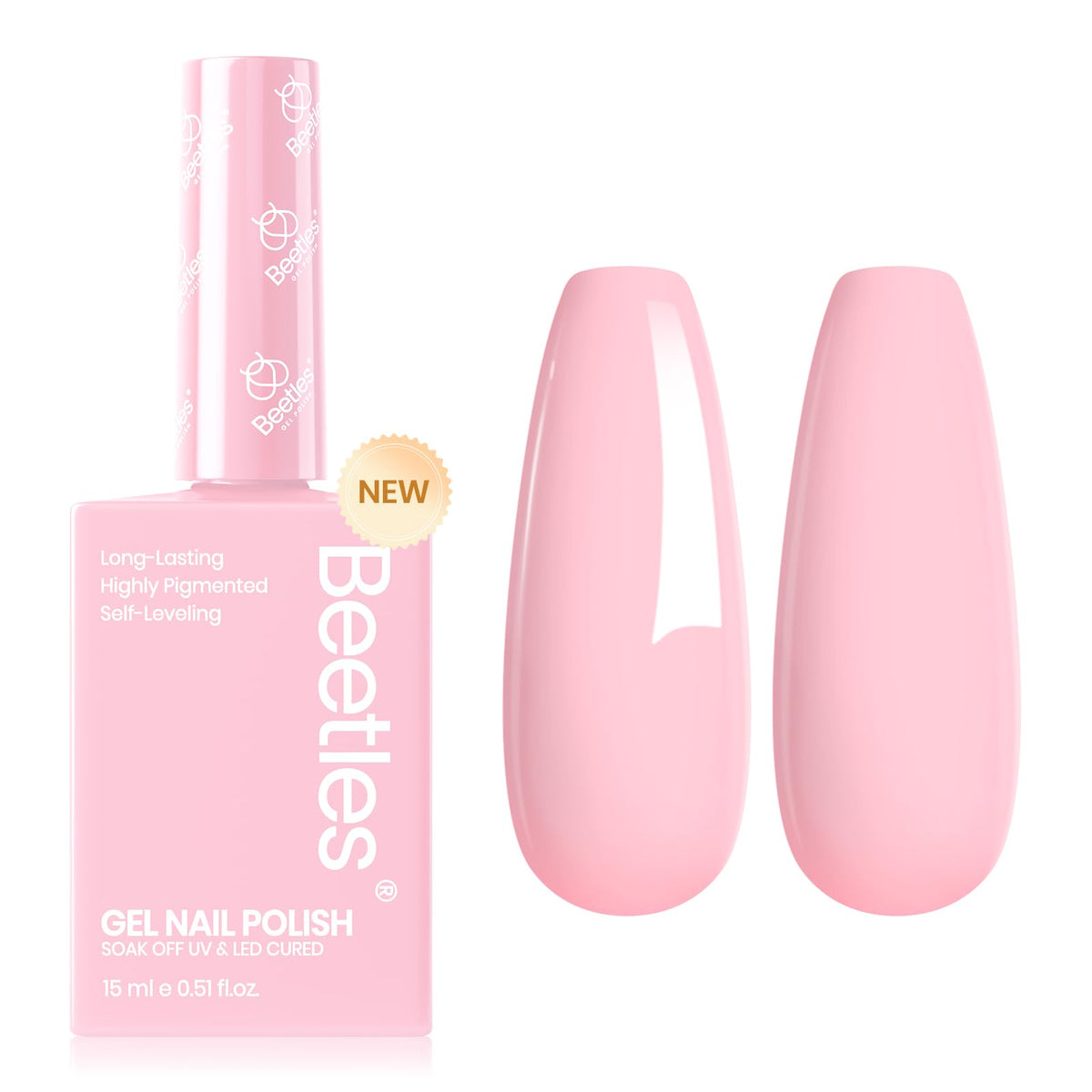 Beetles bottle front showing Fairy Floss pastel pink and clear label benefits